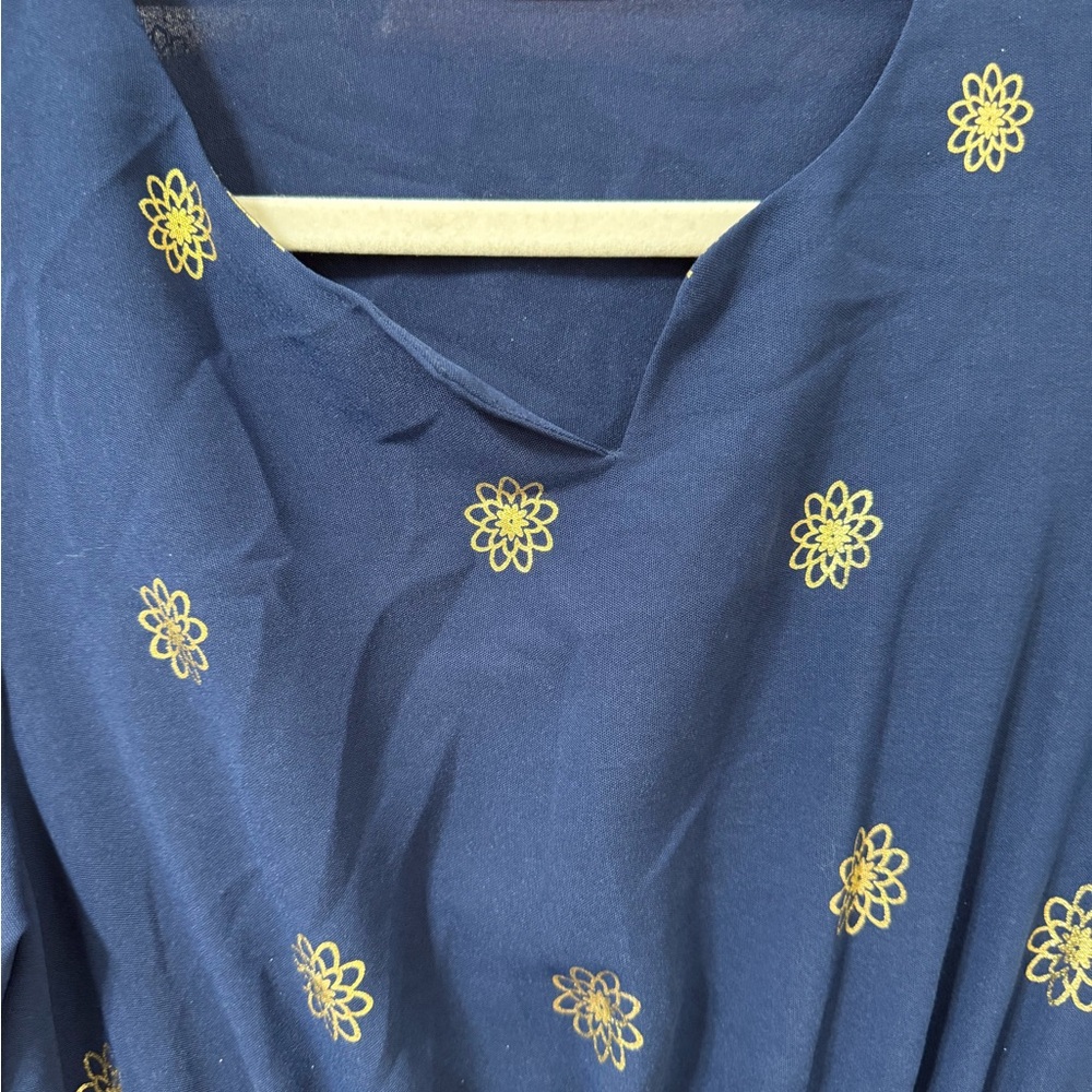 Navy Blue Maxi Dress with Gold Accents - Picture 3 of 5